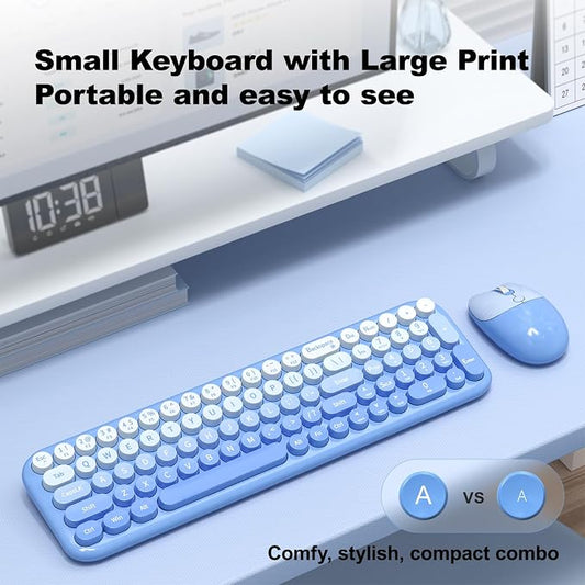 Dilter Wireless Keyboard and Mouse Combo, Portable Retro Keyboard with Compact Size, 2 in 1 USB Connected Mouse for Windows 7/8/10, Laptop, Desktop, PC, Computer (Blue)