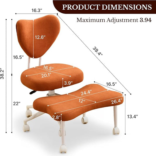 Cross Legged Office Chair with Wheels, 360 Swivel Height-Adjustable Meditation Chair with Lumbar Support, Orange