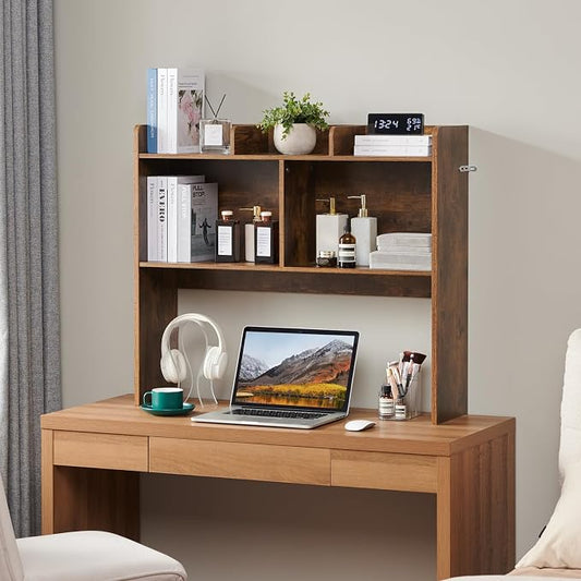 Nromant Desktop Bookshelf, Wooden Desk Storage Hutch with 5 Shelves, 3-Tier Desktop Display Organizer Rack for Office Home (Brown, 5 Shelves B)