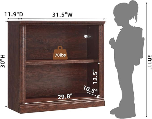 RWYHG 30" Walnut Bookshelf Set of 2,2-Tier Thick Wood Book Shelf with Adjustable Shelve,Free Standing Farmhouse Bookcase with Open Display Storage,Floor Vintage Bookshelves for Living Room,Office