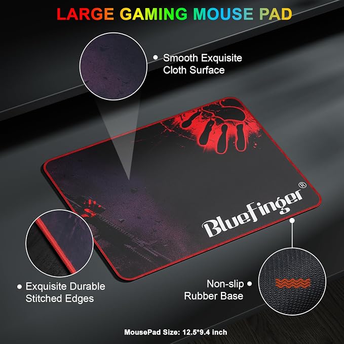 BlueFinger RGB Gaming Keyboard and Backlit Mouse Combo, USB Wired, LED Gaming Set for Laptop PC Computer Game and Work(Black & Gray)