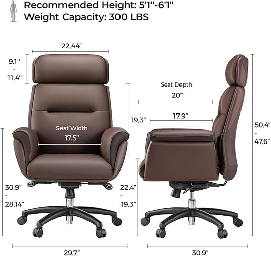 EUREKA ERGONOMIC Royal Ergonomic Office Chair Executive Desk Chair, Microfiber Leather High Back Executive Chair Comfy Ergonomic 360° Swivel with Lumbar for Home Workshop- Brown