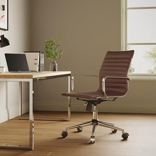 Arm Chair Ergonomic Office Chair with Wheels and Armrests Adjustable Heavy-Duty Swivel Chair for Home and Office Wide 22.83in Seat for Women and Men,Brown
