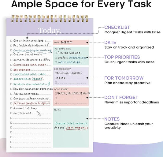 Taja To Do List Notepad - To Do List Notebook for Work with 52 Sheets, 9.8" x 6.5", Undated Daily Planner Perfect for Daily Tasks and Goal Setting, Notepad Suitable for Office, Home & School - Violet Dream