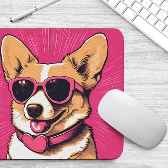 Pink Mousepad Glamour Dog Welsh Corgi Mouse Pad for Home Office Gaming Working Desk Computer Desktop Accessories Non-Slip Rubber Mousepad for Dog Lovers