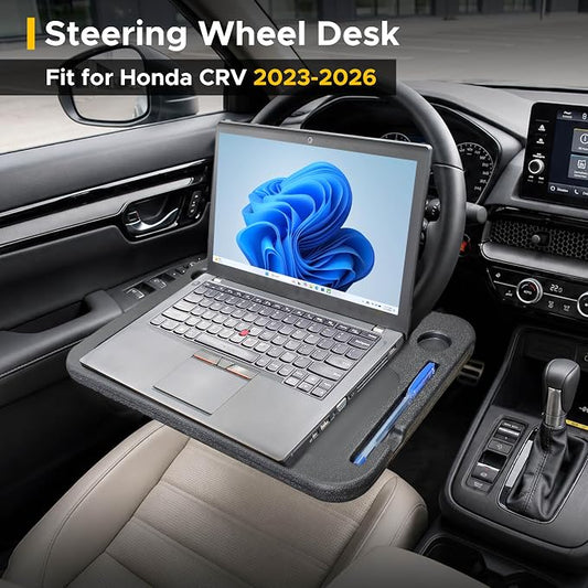 EcoNour Steering Wheel Desk for Honda CRV 2023-2024 2025 2026 2-in-1 Car Tray Table Laptop Car Mount with Pen Holder Food Tray for Eating with Drinks Holder, Multipurpose Travel Car Accessories