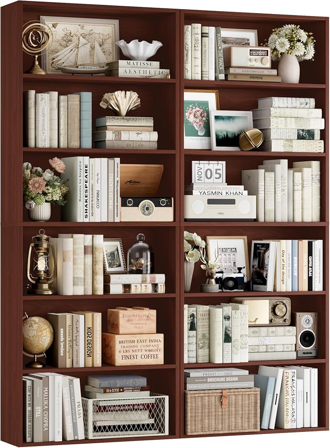 FOTOSOK 6-Tier Open Bookcase and Bookshelf, Freestanding Display Storage Shelves Tall Bookcase for Bedroom, Living Room and Office,Cherry Set of 2