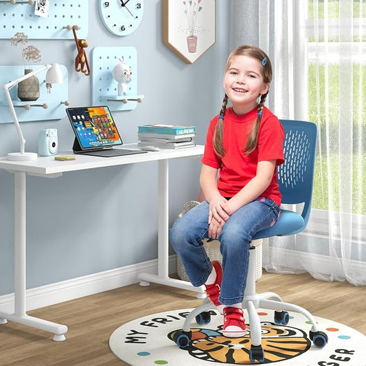 Giantex Kids Desk Chair, Adjustable Children Study Chair, Swivel Armless Mesh Task Student Chair, Child Desk Chair with Adjustable Height & Lumbar Support Computer Chair (Blue)