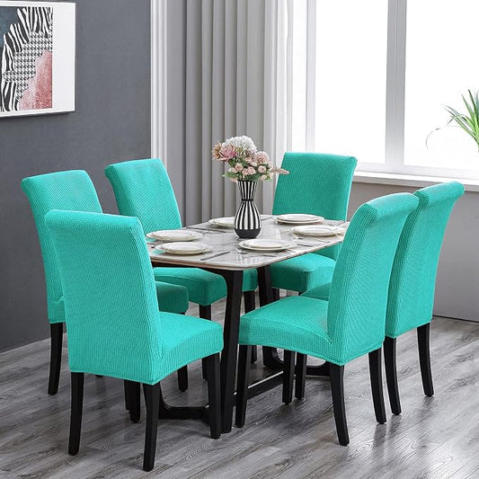 Stretch Chair Covers for Dining Room Set of 6, Removable Washable Dining Room Chair Covers, Dining Chair Slipcovers Seat Protector, Great for Home and Banquet Decoration (Turquoise, 6 Pack)