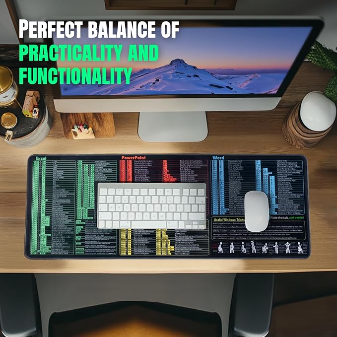 Windows, Word, Excel & PowerPoint Cheat Sheet Desk Pad, Large Mouse Pad, Keyboard Shortcut Desk Mat, Large Matt Desktop for Office Supplies(Win+Office)