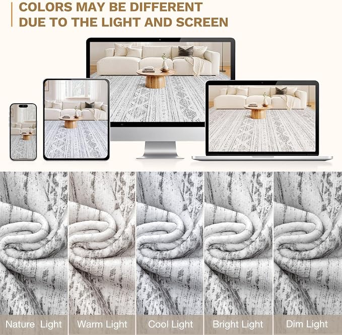 Nakagishi 10x12 Area Rug Living Room: Washable Boho Large Neutral Soft Farmhouse Modern Rugs Stain Resistant Moroccan Non-Slip Indoor Carpet for Bedroom Nursery Kids Office Dining Room- Dark Grey