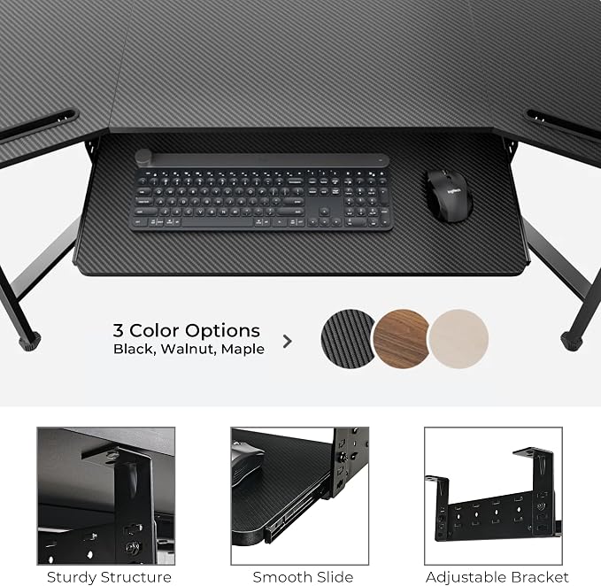EUREKA ERGONOMIC Adjustable Keyboard Tray Under Desk, 28x11 Inch Large Slide Out Keyboard & Mouse Platform Tray, Wooden Pull Out Computer Keyboard Drawer for Typing Home Office Desk, Black