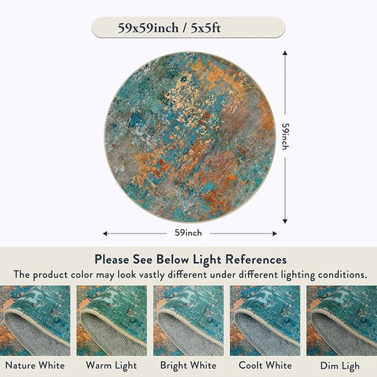 Lahome Modern Abstract Round Rug 5Ft - Colorful Washable 5x5 Circle Rugs for Living Room Bedroom Non Slip, Soft Indoor Floor Carpet for Dining Table Bathroom Nursery Dorm Decor