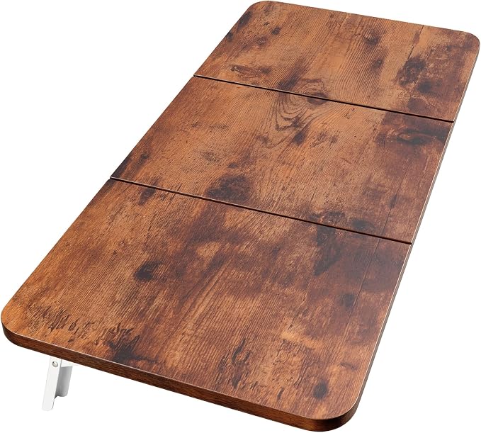 Neoaider Wall Mounted Folding Desk 35.4” x 15.7”, Drop Down Table with Metal Collapsible Brackets, Folding Wall Table for Small Spaces, Home, Office, Kitchen, Laundry Room-Brown