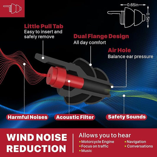 Motorcycle Ear Plugs for Wind Noise Reduction, 2 Pairs Reusable Motorcycle Accessories - Moto Earplugs, Soft Comfortable Hearing Protection for Motorbike, Touring, Racing, Riding - 25dB, Biker Gifts