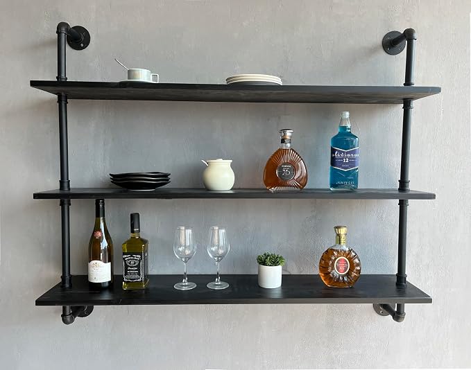 HDDFER Industrial Pipe Shelf Shelving Bookcase, Wall Mounted Rustic Bookshelf, Floating Bookshelves for Wall,Retro Wood Metal Pipe Industrial Shelves for Living Room