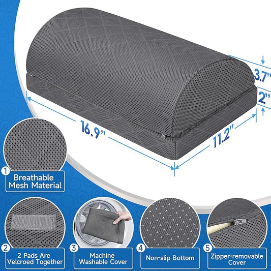 CushZone Foot Rest for Under Desk at Work Adjustable Foam for Office and Home, Office Desk Accessories,Comfortable Footrest with 2 Adjustable Heights,Back & Hip Pain Relief (Gray-16.9 in)
