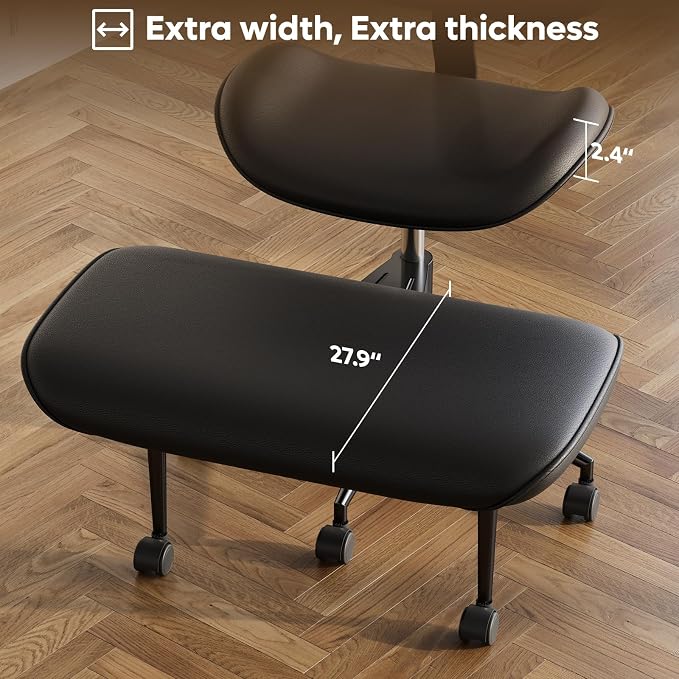 Pinmoco Upgraded Cross Legged Office Chair with Wheels, ADHD Chair for Adults, Wider Height Adjustable Backrest and Seat, Meditation Chair, Ergonomic & Yoga Office Chair, PU Leather, Black