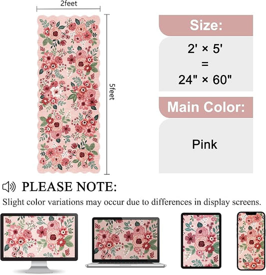 DUKINO 2x5 Washable Runner Rugs, Non Slip Floral Print Entryway Rug with Soft Low Pile, Lightweight Mat for Living Room, Bathroom, Bedroom, Kitchen, Pink
