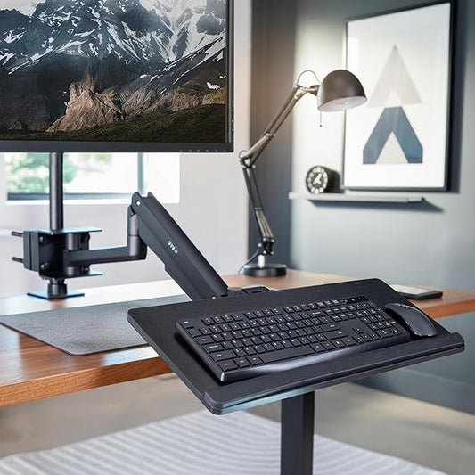 VIVO Sit-Stand 24 Inch Pneumatic Universal Pole Mounted Keyboard and Mouse Tray, Full Motion, Height Adjustable Typing Platform, Ergonomic Tilt, Black, MOUNT-KB35C-P