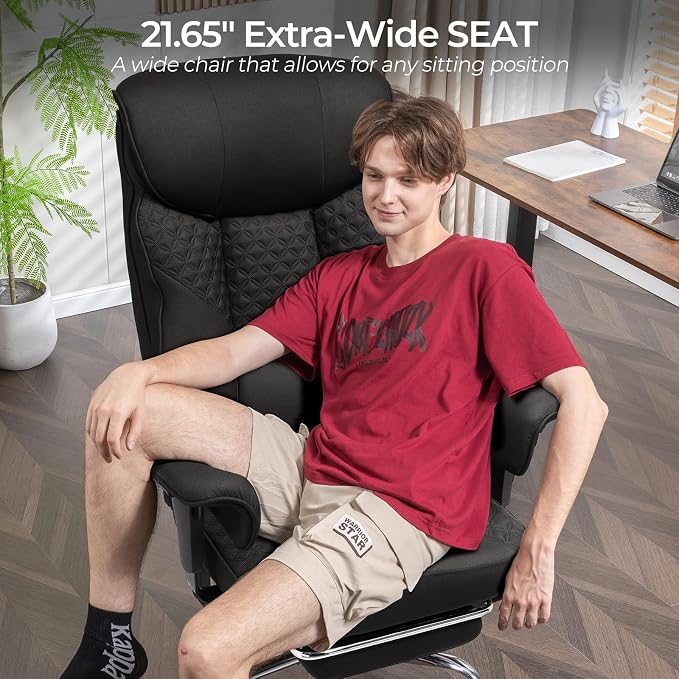GTPLAYER Big and Tall Office Chair, High Back Computer Gaming Chair with Ergonomic Lumbar Support &Pocket Spring Cushion for Lower Back Pain Relief, Fabric Executive Chair with Foot Rest, Black