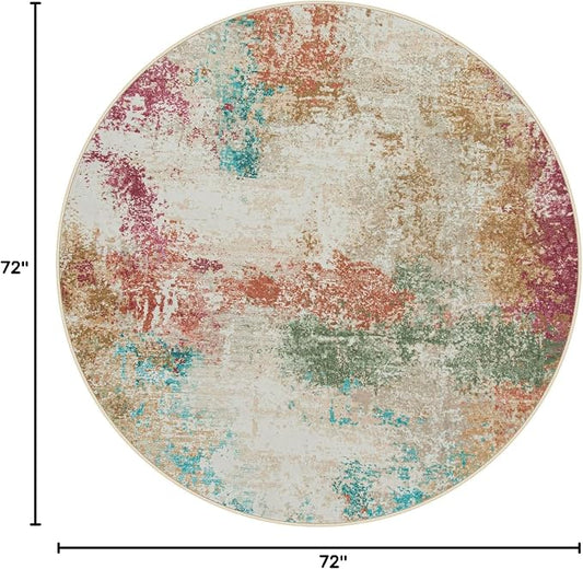 Lahome Abstract Round Rugs 6ft for Living Room, Washable Low-Pile Soft Round Bedroom Area Rug Non Slip, Modern Colorful Indoor Large 6'x6' Circle Throw Carpet for Office Dining Room