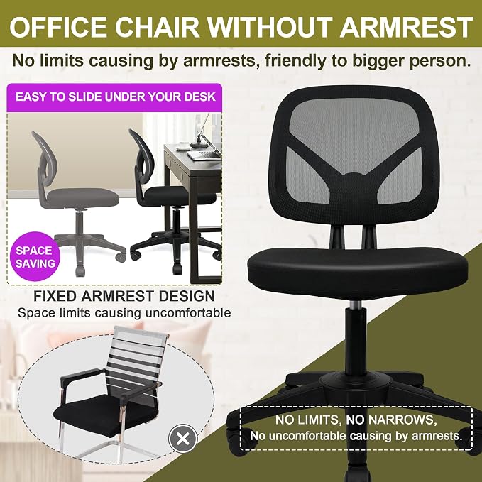 Small Without Arms Swivel Office Computer Desk Task Chair with Adjustable Height Lumbar Support for Conference Meeting Room