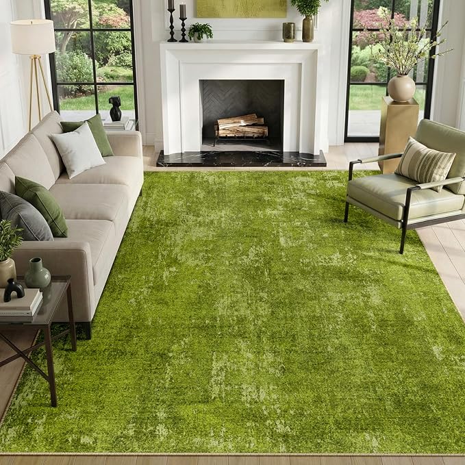 RELEANY Washable Area Rugs 5'x7' Non-Slip Modern Abstract Soft for Living Room Entryway Bedroom Kitchen, Print Pattern, Grass Green