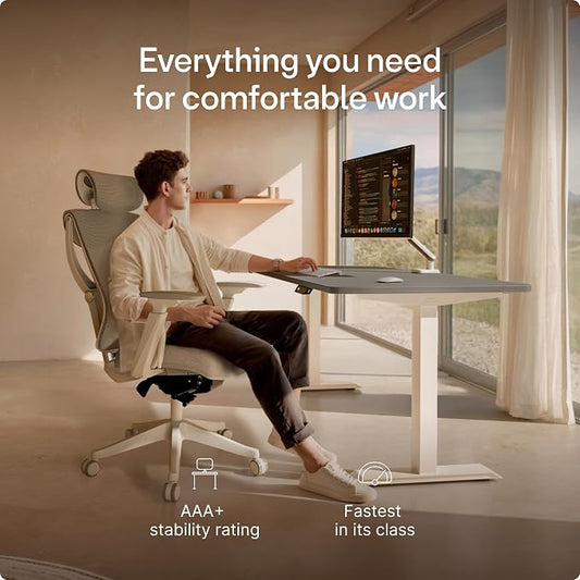 Desktronic HomeOne Standing Desk 60x30 — Ergonomic Sit Stand Home Office Desk, Made in Europe, Electric Dual Motor Height Adjustable, USB & USB-C Charging, Wobble-Free, Touchscreen, 3 Memory Presets