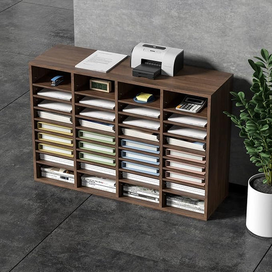 VEVOR Literature Organizers, 36 Compartments Office Mailbox with Adjustable Shelves, Wood Literature Sorter 39.3x12x26.8 inches for Office, Home, Classroom, Mailrooms Organization, EPA Certified Brown