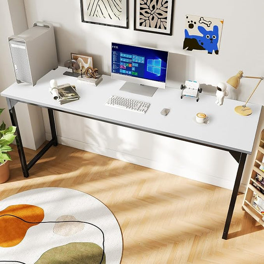 OLIXIS 63 Inch Computer Office Desk for Small Spaces, Writing Gaming Work Desk Modern Study Table with Metal Frame Home Bedroom, White