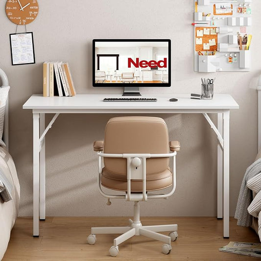 Need Folding Desk for Home Office 39-3/8" Length Modern Folding Table Computer Desk No Install Needed White Color Desktop White Frame AC5DW(100 * 60)