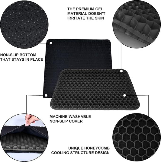 Yimiyaa Gel Seat Cushion, Double Thick Egg Gel Cushion for Pressure Pain Relief, Breathable Wheelchair Cushion Chair Pads for Car Seat Office Chair Black