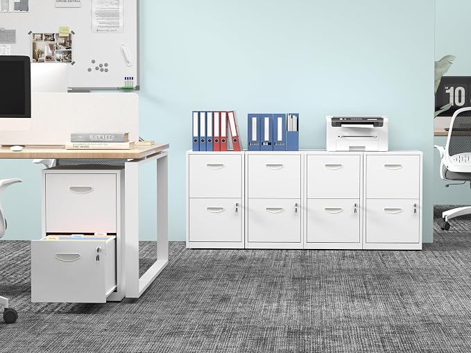 Polup 2 Drawer File Cabinet with Lock, White Filing Cabinets for Home Office, Metal Locking File Cabinet with Two Drawers, Light Duty File Storage Cabinet for Letter Size - Assembly Required