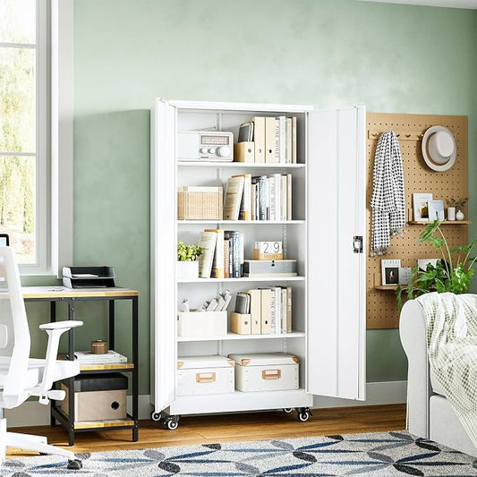 Letaya Metal Garage Storage Cabinets with Lock Door and Adjustable Shelves, Steel Tool Cabinets for Home,Office,Warehouse Organisieren (White, 75" H)