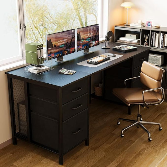 ODK 63 inch Computer Desk with File Drawers Cabinet, Modern Office Desk with Large Storage for Home Office, Study, Gaming, Black