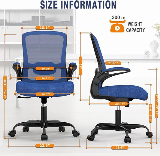 Mimoglad Office Chair, Ergonomic Desk Chair with Adjustable Lumbar Support, High Back Mesh Computer Chair with Flip-up Armrests-Task Chairs, Executive Chair for Home Office