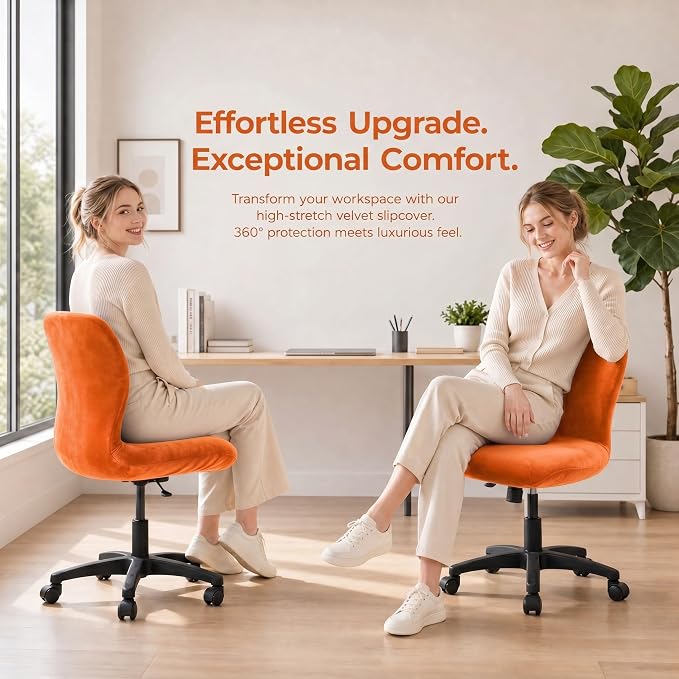 Deisy Dee Velvet Stretch Armless Office Chair Covers - Colorful Stretch Slipcover for Desk Chairs (Orange)