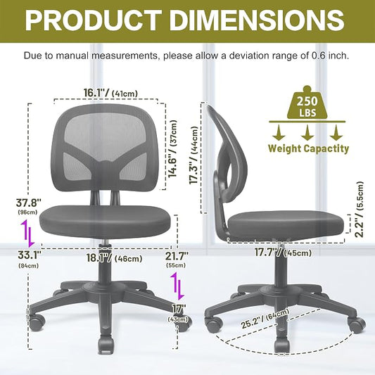 Small Without Arms Swivel Office Computer Desk Task Chair with Adjustable Height Lumbar Support for Conference Meeting Room