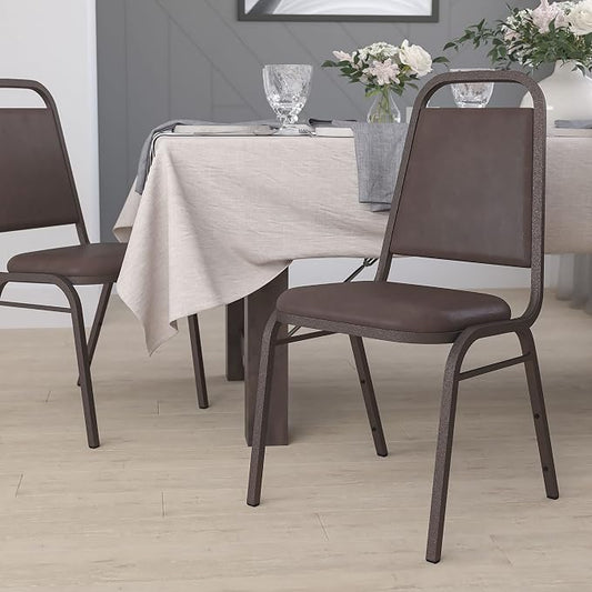 Flash Furniture HERCULES Series Trapezoidal Back Stacking Banquet Chair in Brown Vinyl - Copper Vein Frame