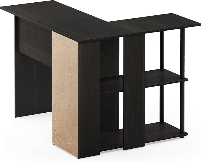 Furinno Abbott L-Shape Computer Desk with Bookshelf, Espresso/Black