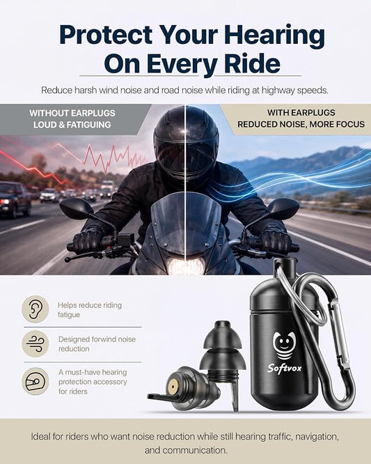 Motorcycle Ear Plugs for Wind Noise Reduction, 2 Filter Options Reusable Motorcycle Accessories, Soft Comfortable Hearing Protection Earplugs for Motorbike, Touring, Racing, Riding - 25dB Biker Gifts