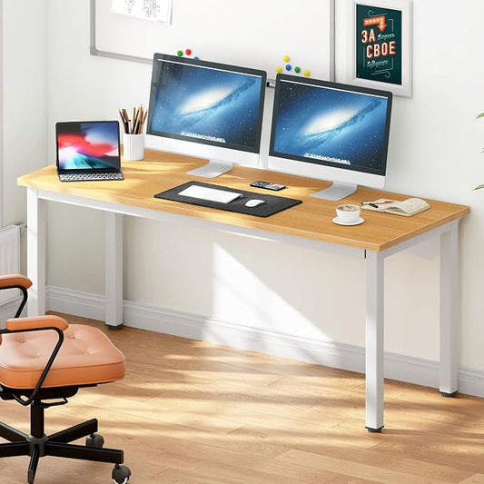 SogesHome Modern Large Computer Desk, 63 inches Simple Laptop Table, Gaming Desk Coner Computer Table Writing Table Workstation, for Home Office Use, Teak and White