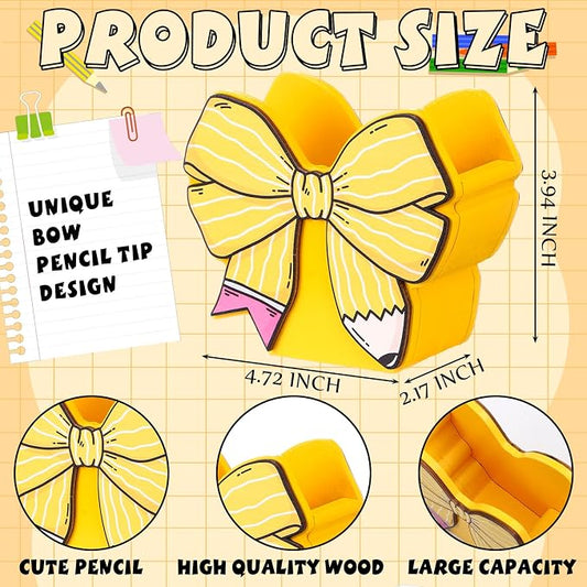 Marspark 2 Pcs Cute Bow Pencil Shaped Pen Holders for Desk Coquette Bow Back to School Dispenser Organizer End of Year Gifts for Women Makeup Brush Office Birthday Thank You Favor