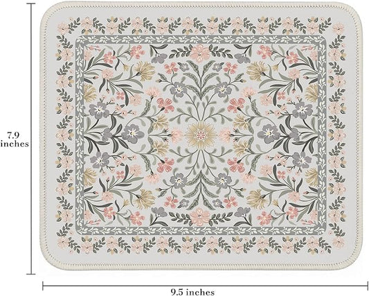iCasso Aesthetic Small Floral Mouse Pad, Mini Portable Travel Mousepad, Anti-Slip and Comfortable Cloth Mouse Mat 7.9"x9.5" with Stitched Edges for Computer, Laptop, Office, Home(Gray Floral)