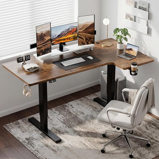 Realbear 63 Inch Electric L Shaped Standing Desk, Height Adjustable Standing Corner Desk with 3 Memory Presets, Ergonomic Workstation Office Desk for Home/Office (Rustic Brown, 63 Inch)