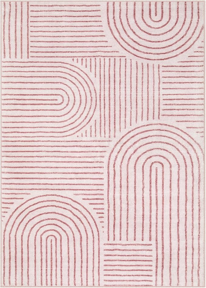 Lahome Abstract Washable Rugs 5x7, Soft Pink Rugs for Living Room Bedroom Girls, Ultra-Thin Non-Shedding Modern Throw Large Carpet for Dining Room Office Darrell(5'x7',Pink)