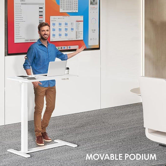FLEXISPOT Mobile Standing Desk with Wheels Pneumatic Laptop Desk Rolling Computer Cart Movable Height Adjustable Small Sit Stand Desk Computer Workstations Home Use(27.6" W x 15.7" D,White)