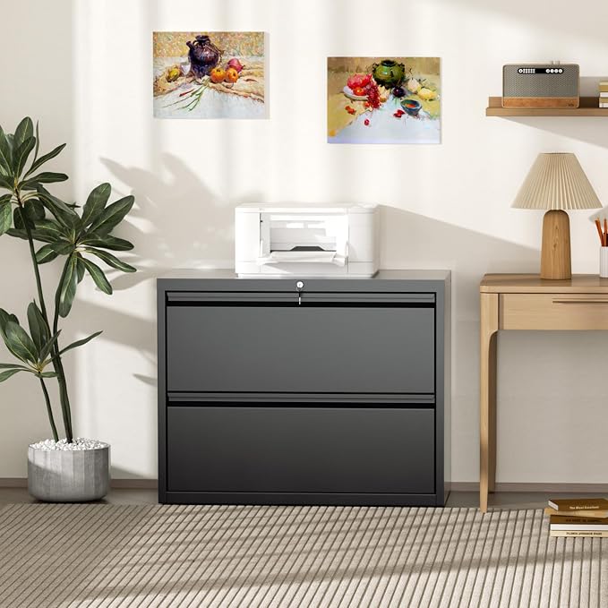 INTERGREAT File Cabinet 2 Drawers,Metal Lateral File Cabinets with Lock for Home Office, Locking Horizontal Filing Cabinet for Hanging Files Letter/Legal/F4/A4, Easy Assemble, Black