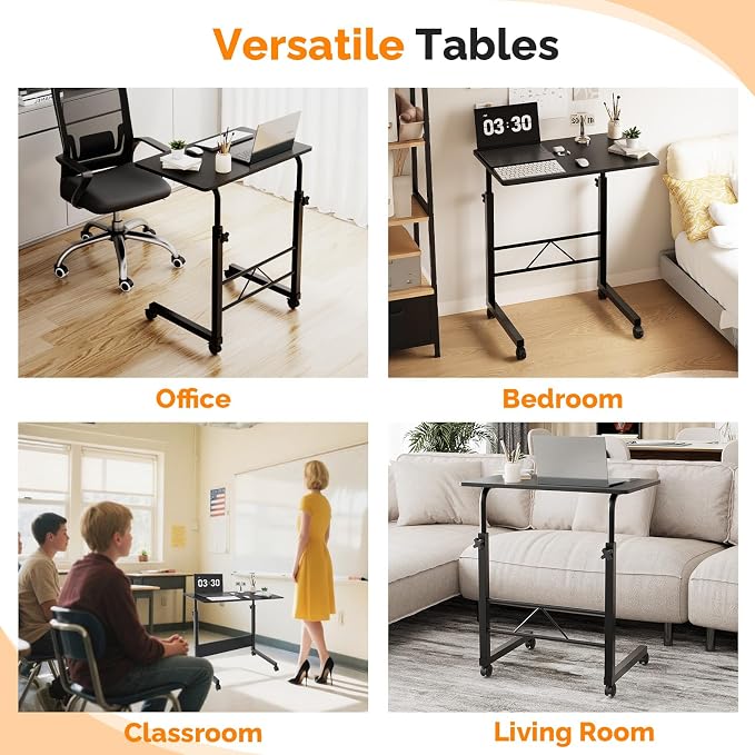 VINGLI Computer Workstation, Standing Desk Adjustable Height, Small Computer Desk w/Rolling, Sit Stand Laptop Desk TV Tray Computer Workstation for Bed Sofa Hospital Reading Eating, 23.6", Black